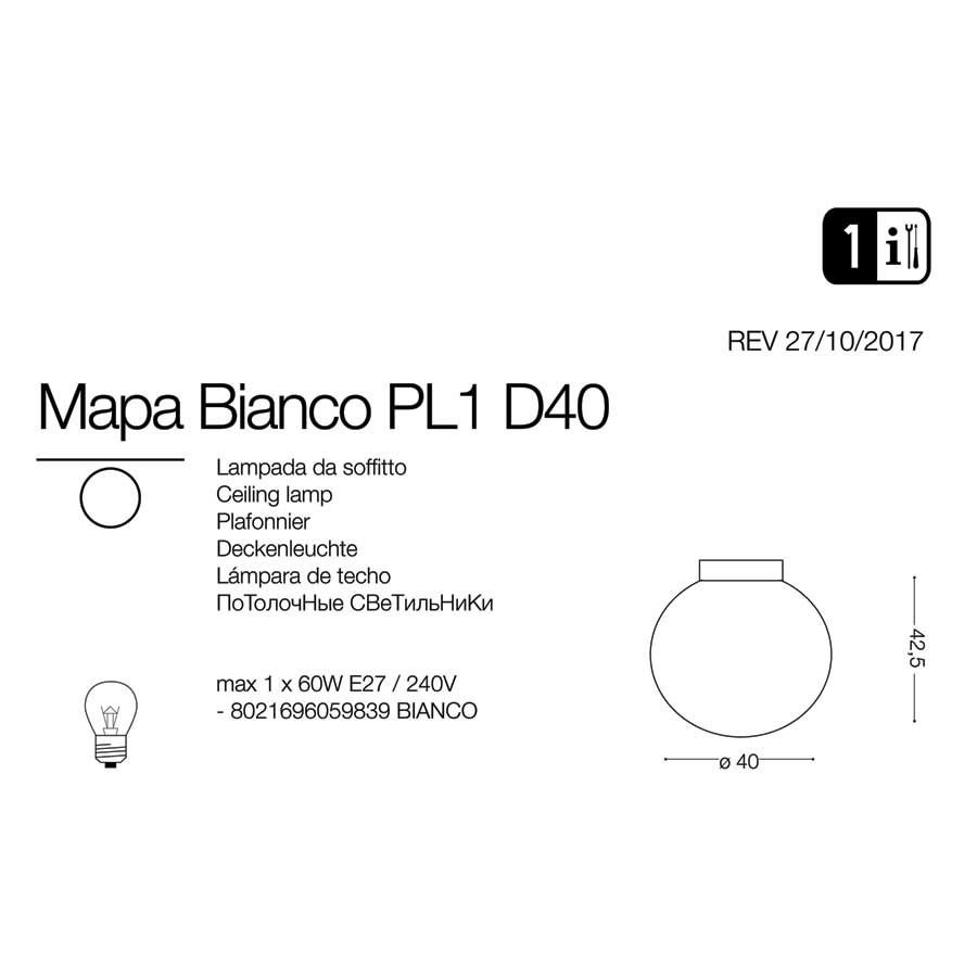 Технически размери плафон - MAPA PL1 D40 - 059839