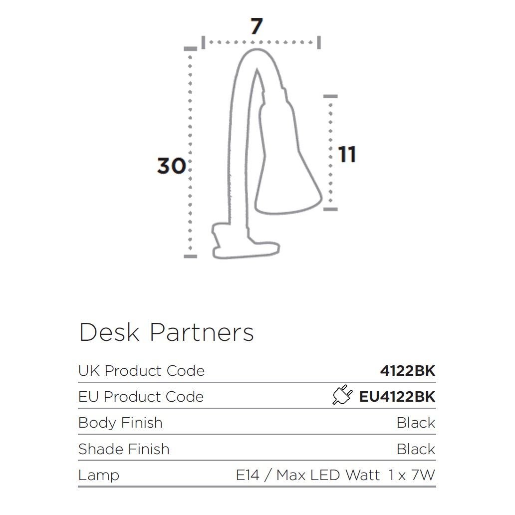 Технически размери на лампа с щипка серия DESK PARTNERS - 4122BK