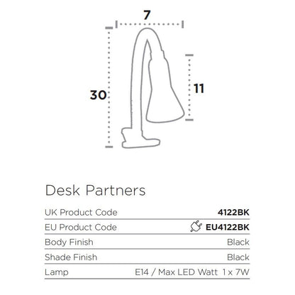 Технически размери на лампа с щипка серия DESK PARTNERS - 4122BK