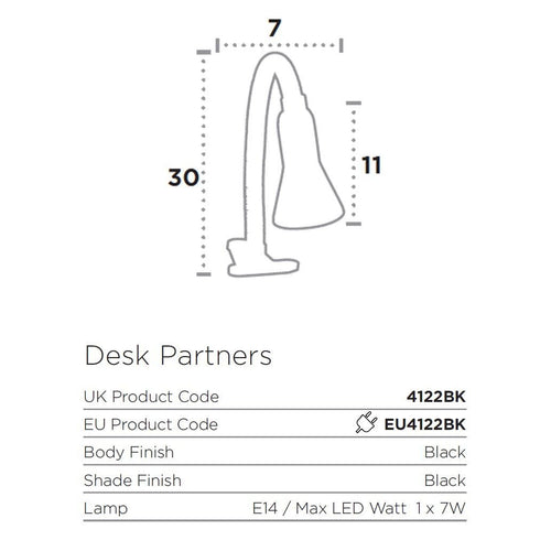 Технически размери на лампа с щипка серия DESK PARTNERS - 4122BK