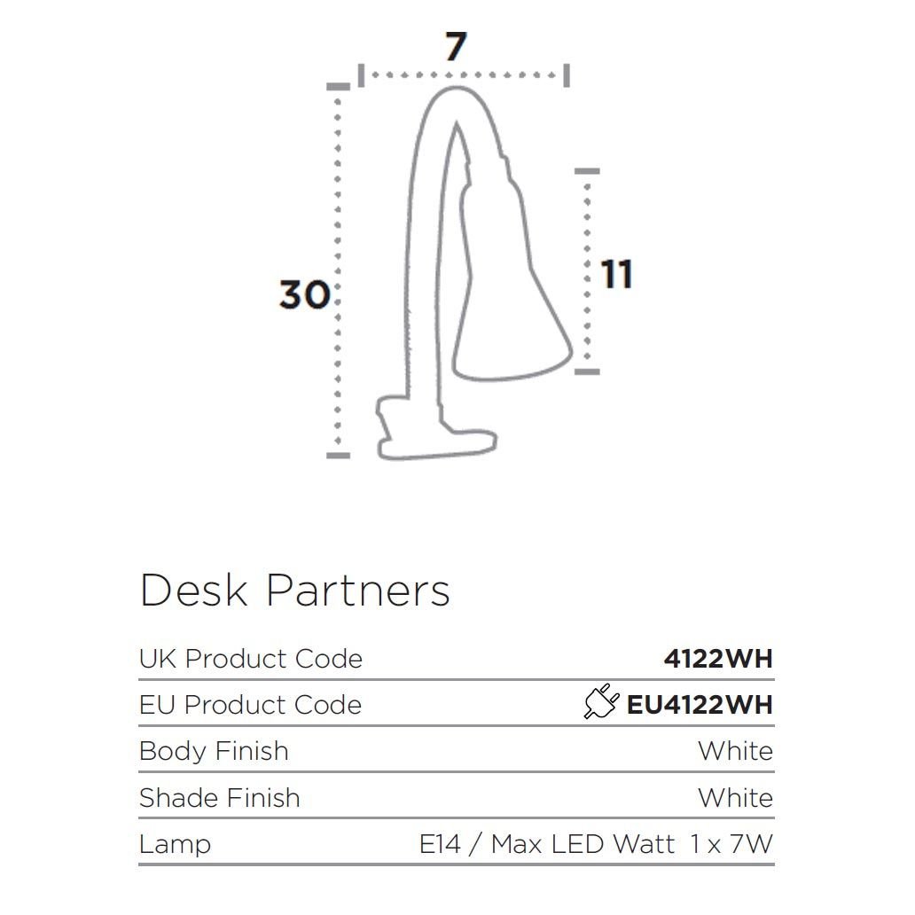 Технически размери лампа с щипка серия DESK PARTNERS - 4122WH