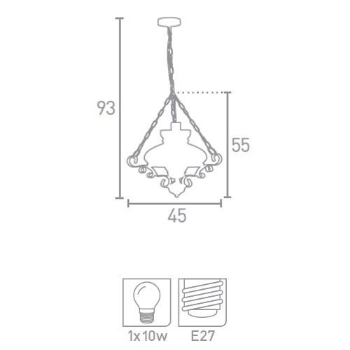 Технически размери ретро пендел серия OIL LANTERN - 576RU