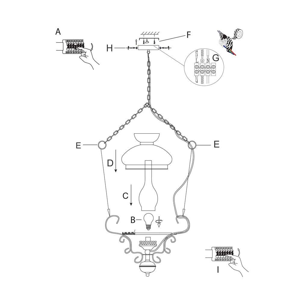 Схема за свързване и монтаж пендел серия OIL LANTERN - 576RU