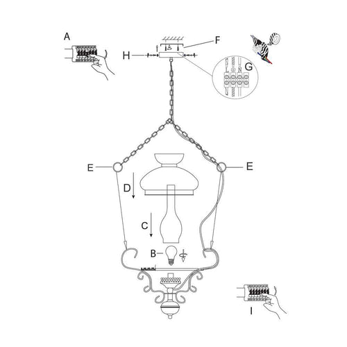 Схема за свързване и монтаж пендел серия OIL LANTERN - 576RU