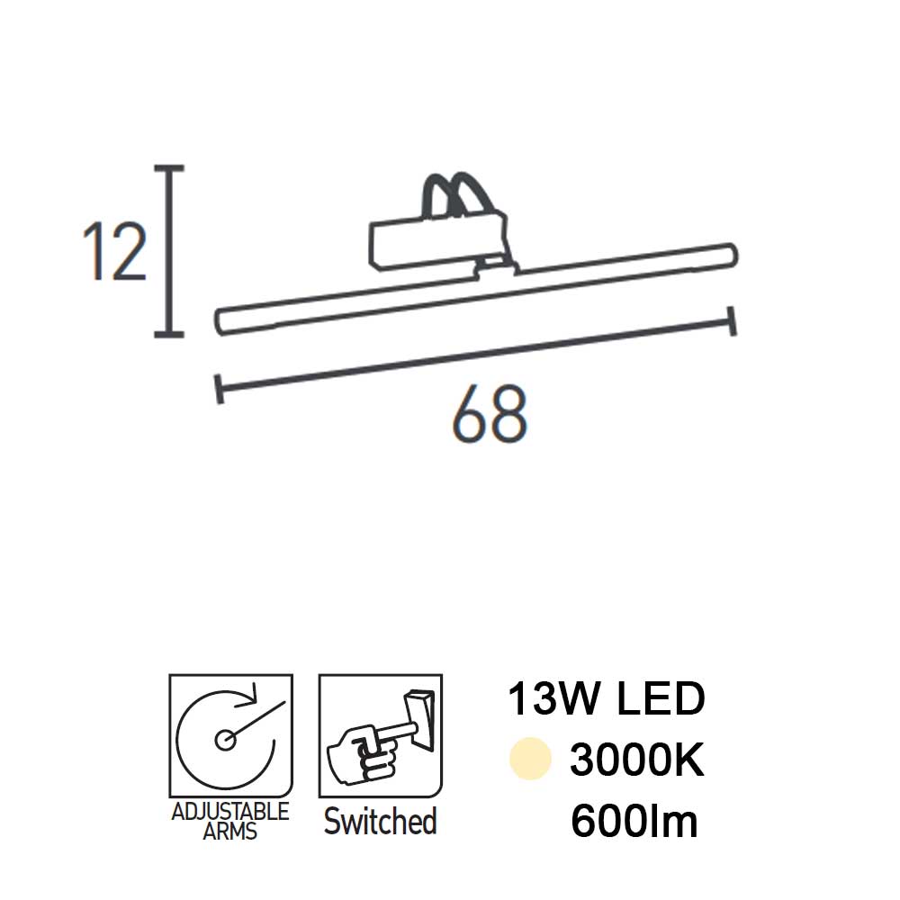 Технически размери LED аплик за картини серия Picture Lights - 8343CC