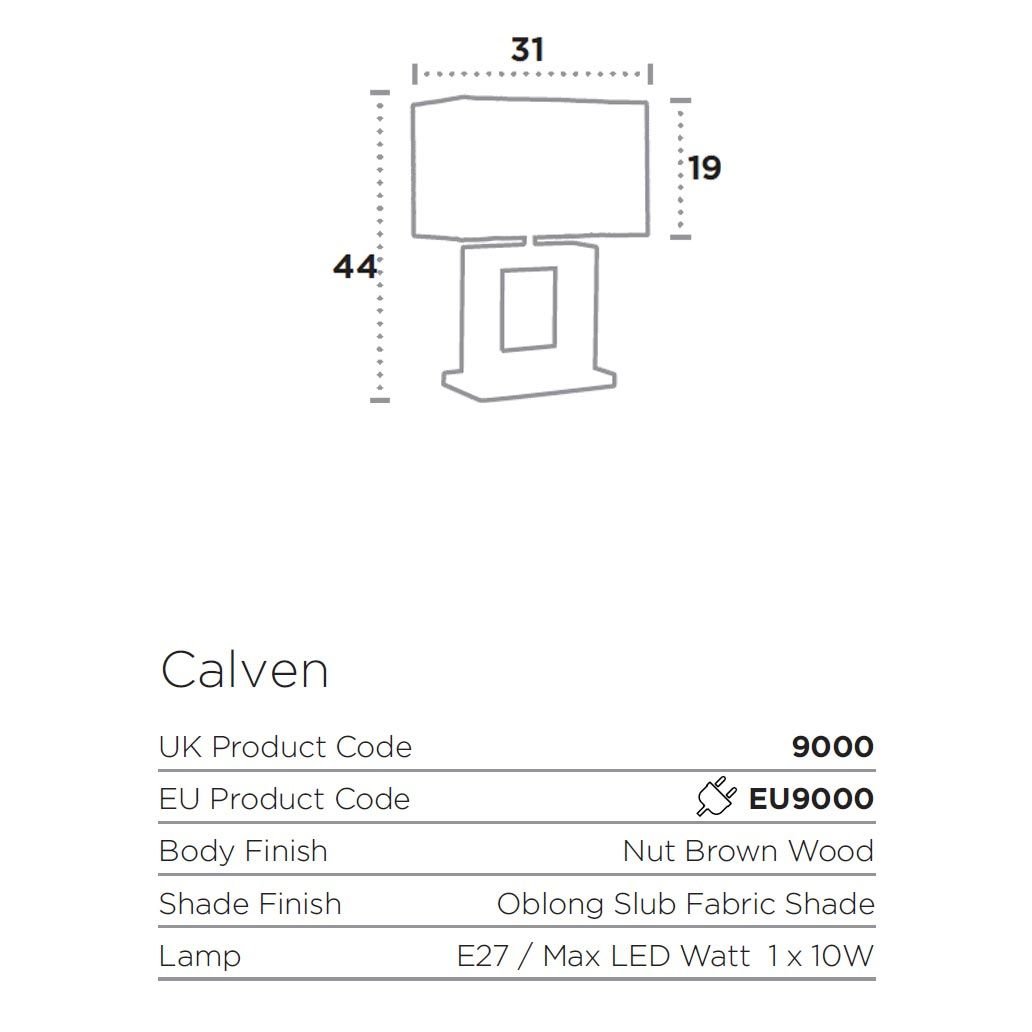 Технически размери настолна лампа серия CALVEN - 9000